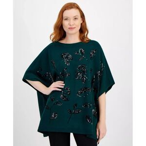 Anne Klein Women's Top Sweater Sz S Sequin-Detail Poncho